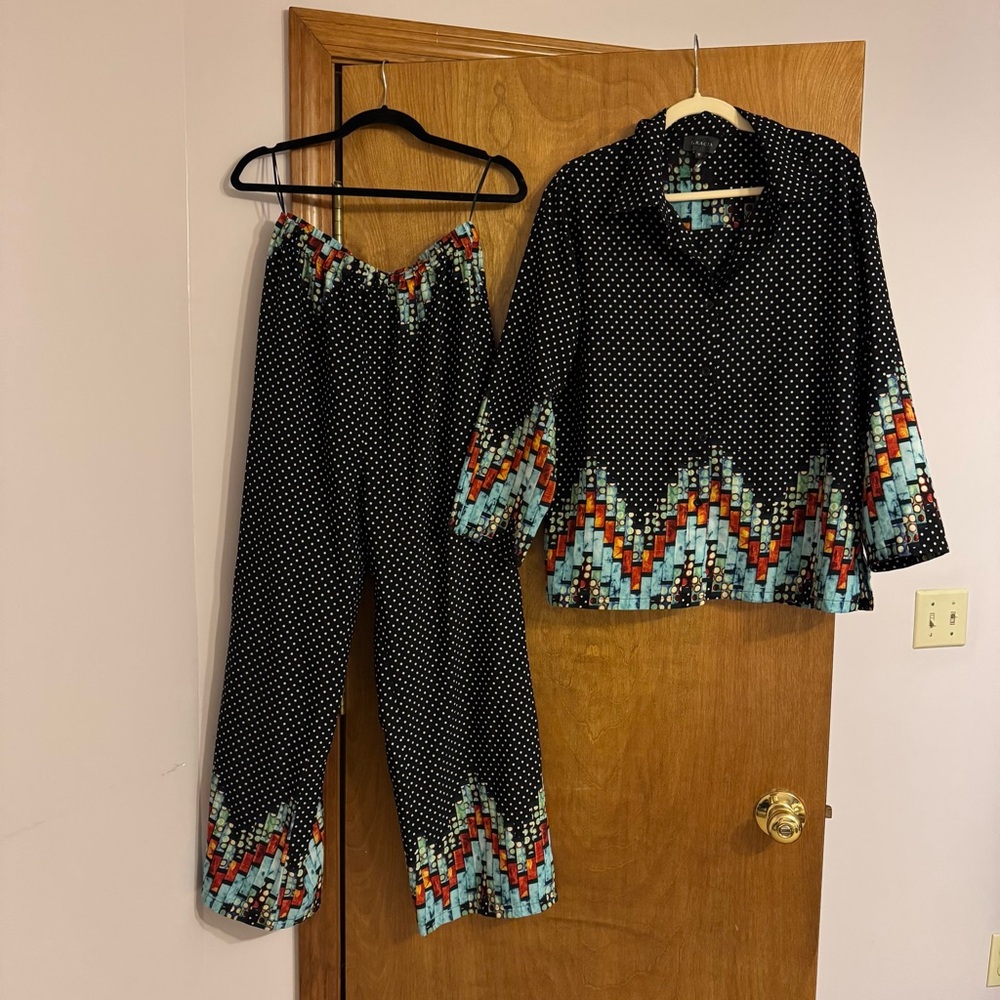 Black Polka Dots Pajama Pants Shirt Set